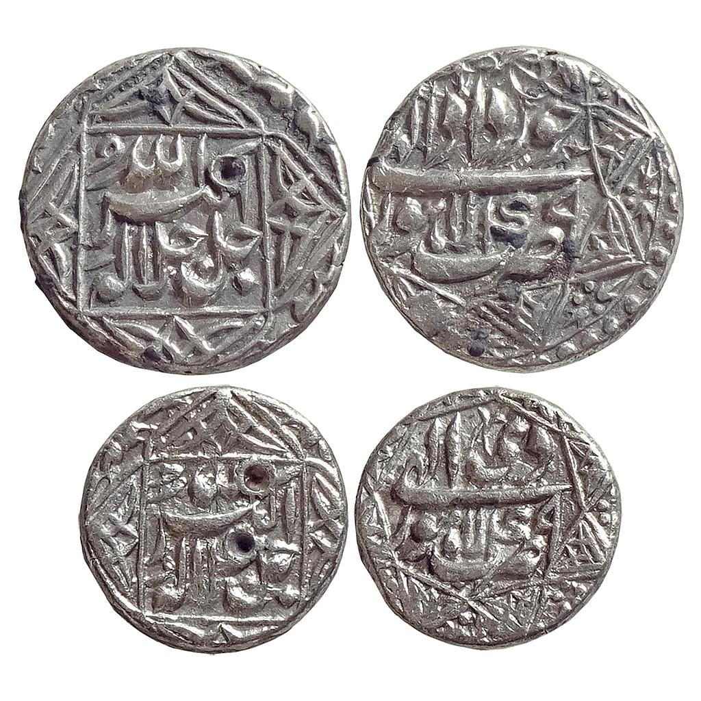 Mughal Akbar Lahore Mint Ilahi Month Khurdad Gemini DI Capricon Set of 2 Coins Silver Rupee &amp; 1/2 Rupee