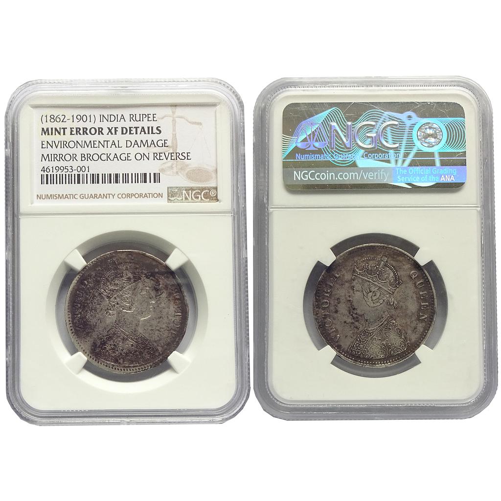 Victoria Queen Error Brockage complete lakhi impression Silver Rupee Rare