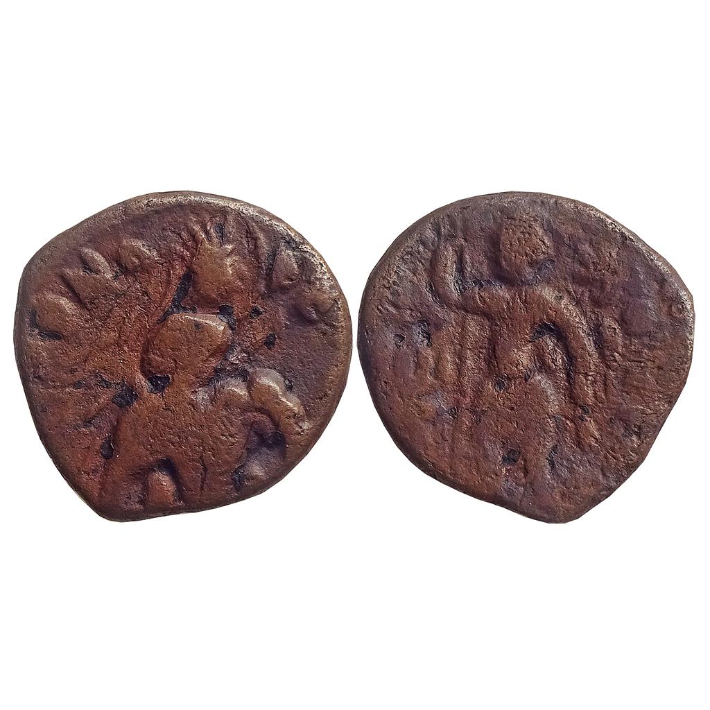 Ancient Kushanas Huvishka Elephant rider type Bronze Di-Drachm Unit