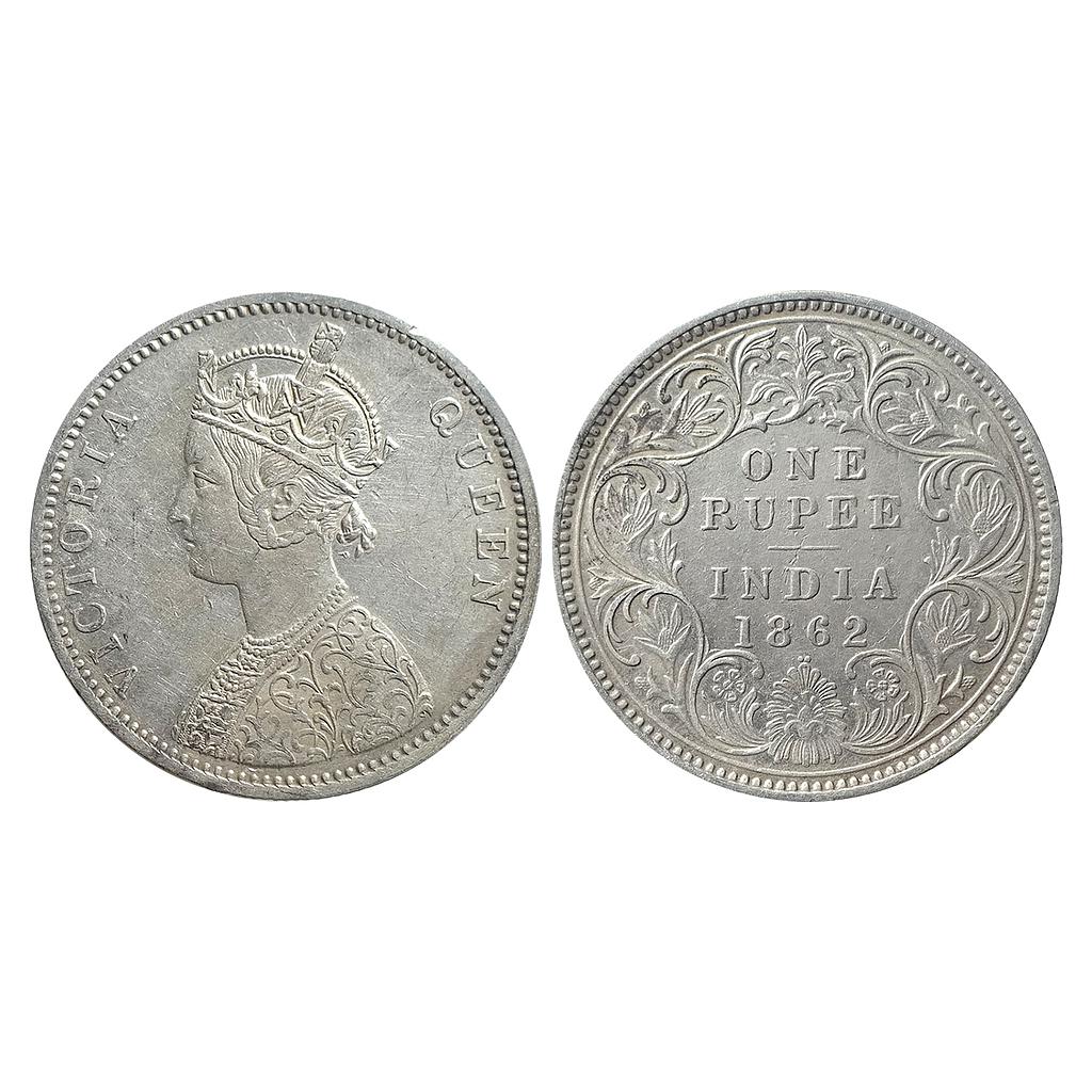 British India Victoria Queen 1862 AD Obv A Rev I 1/2 dot Bombay Mint Silver Rupee