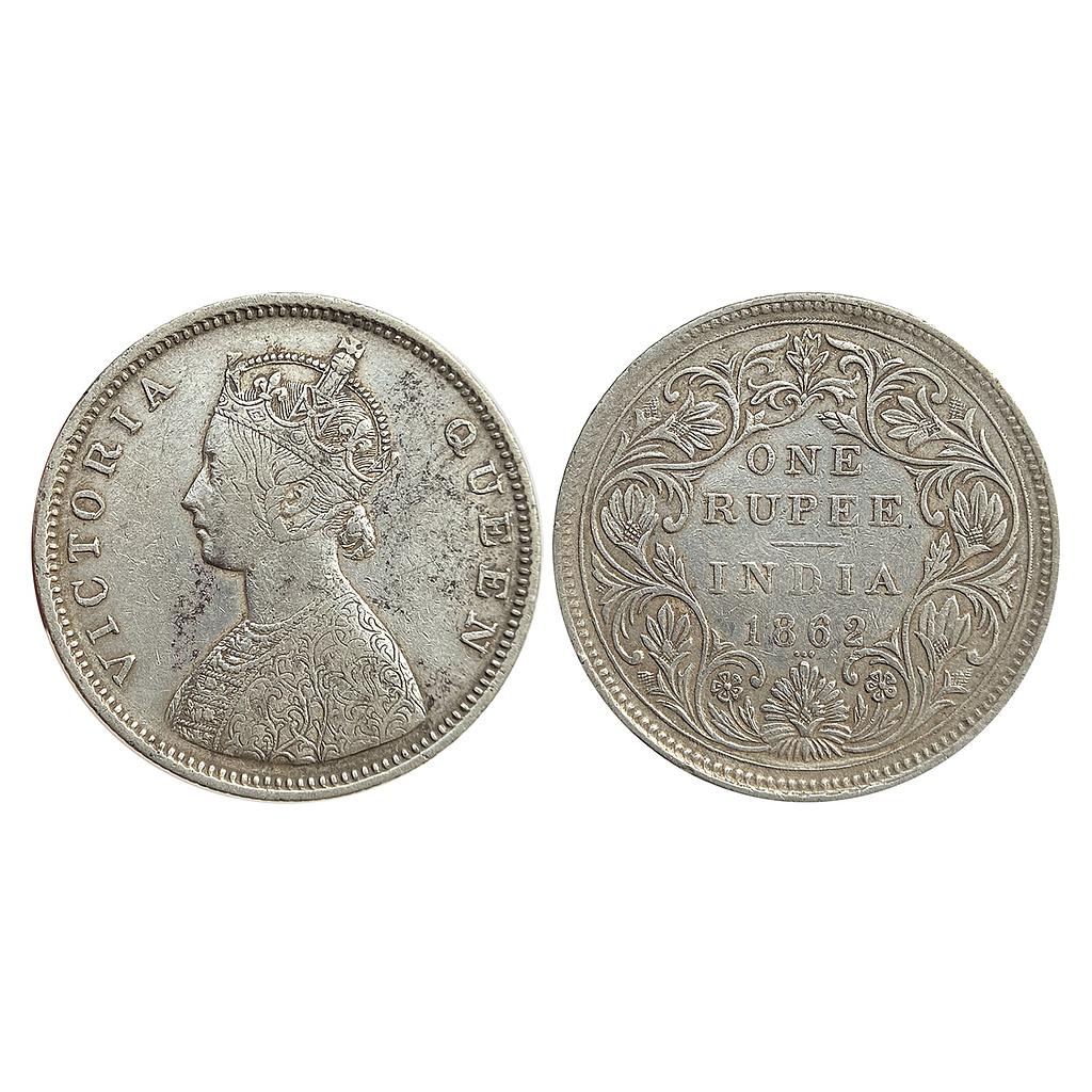 British India Victoria Queen 1862 AD Mule Silver Rupee