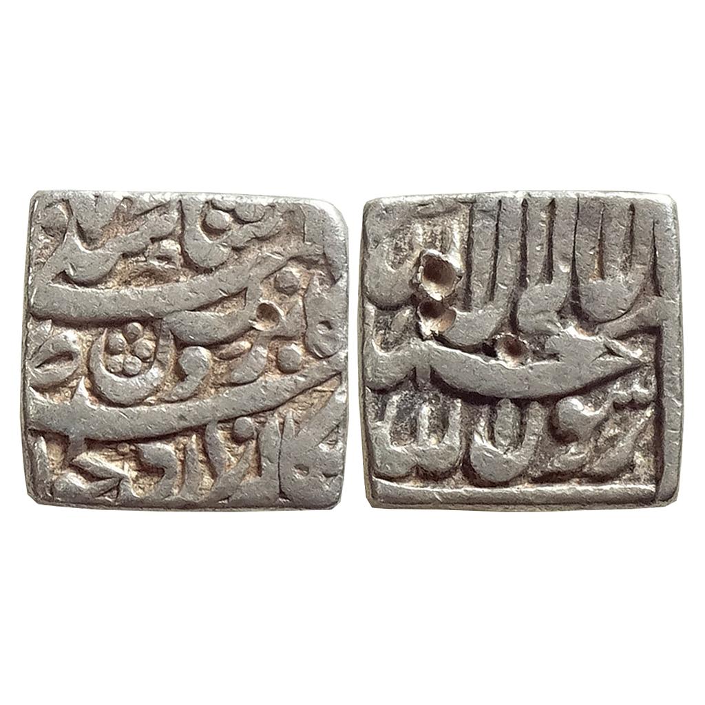 Mughal Akbar Bangala Mint with a poetic couplet Silver Square Rupee