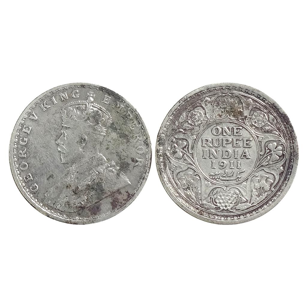 British India George V 1911 AD Calcutta Mint Silver Rupee