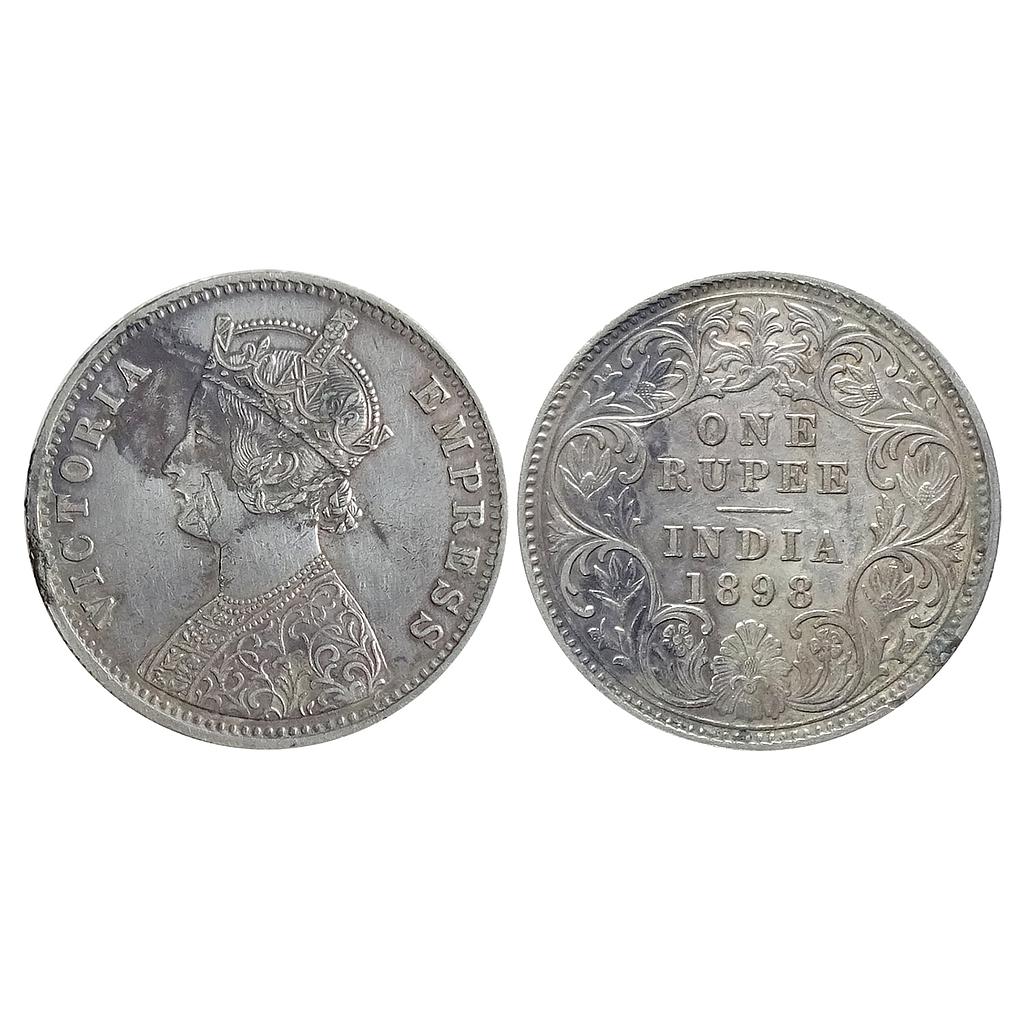 British India Victoria Empress 1898 AD Obv C3 Rev I C Incuse Calcutta Mint Silver Rupee