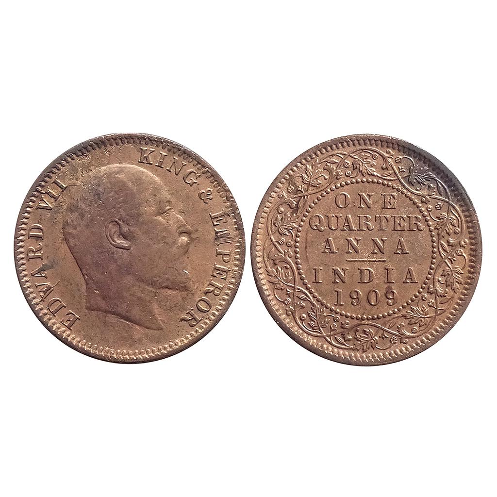 British India Edward VII Calcutta Mint 1909 AD Copper 1/4 Anna