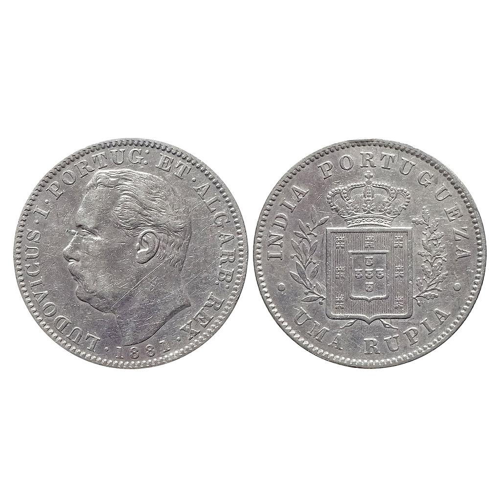 Indo Portuguese Goa Luiz I (Ludwig) 1881 AD Silver (.917) Uma Rupia/Rupee