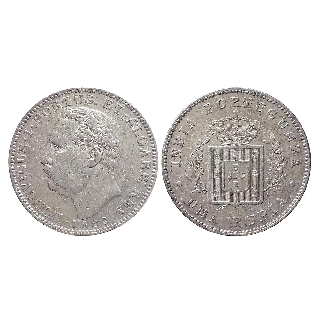 Indo Portuguese Goa Luiz I (Ludwig) 1882 AD Silver (.917) Uma Rupia/Rupee