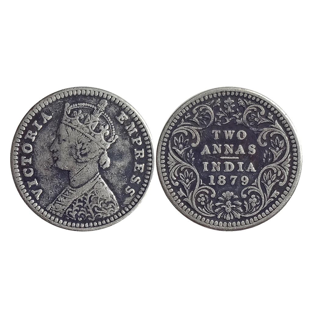 British India Victoria Empress 1879 AD Obv B Rev II C incuse Calcutta Mint Silver 2 Annas