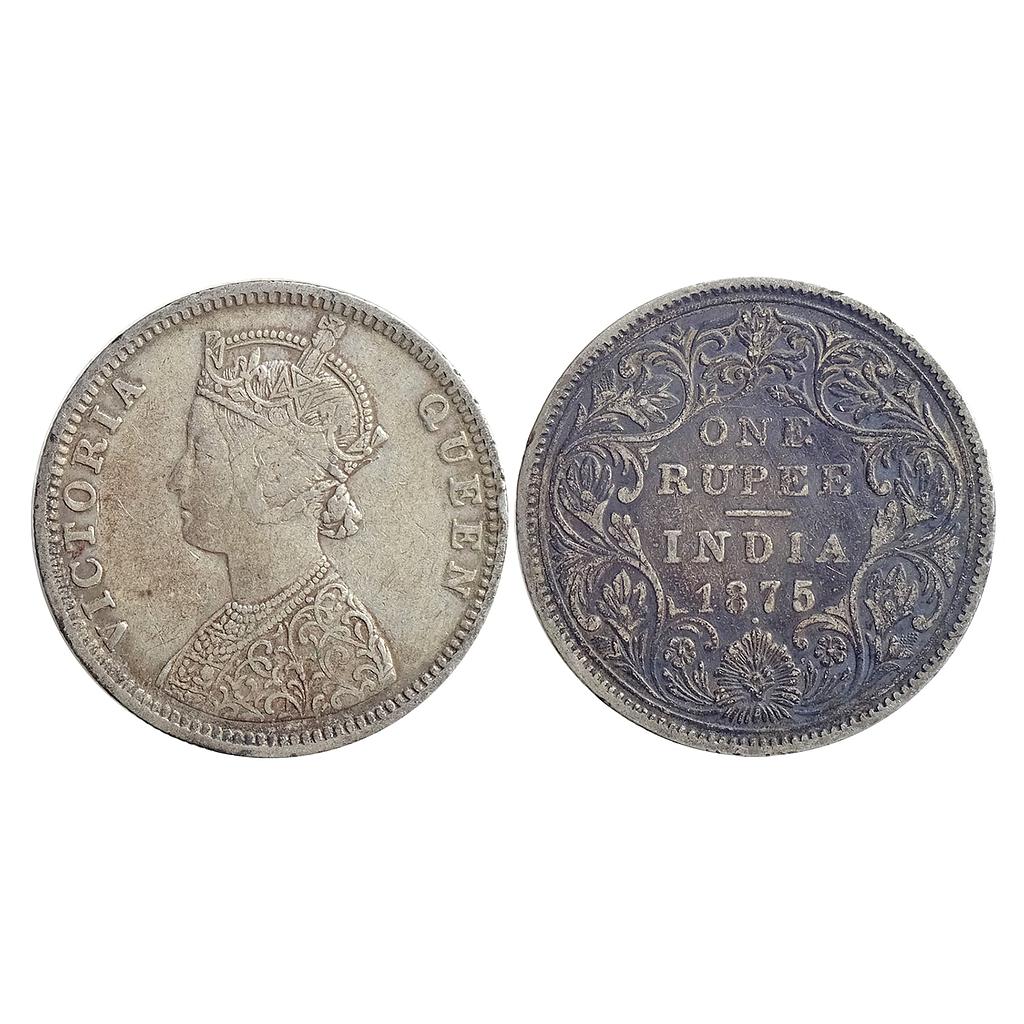 British India Victoria Queen 1875 AD Obv C1 Rev II dot Bombay Mint Silver Rupee