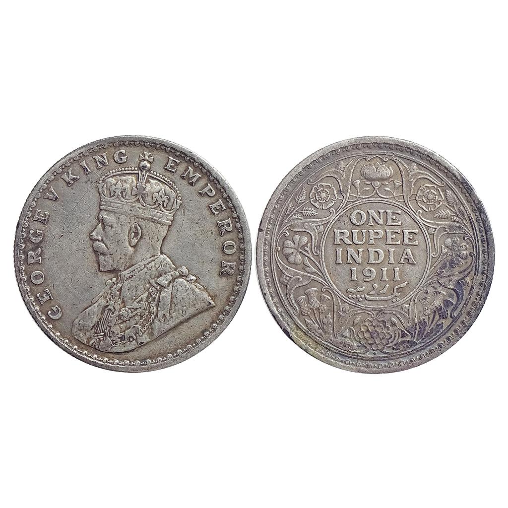 British India George V 1911 AD Bombay Mint Silver Rupee