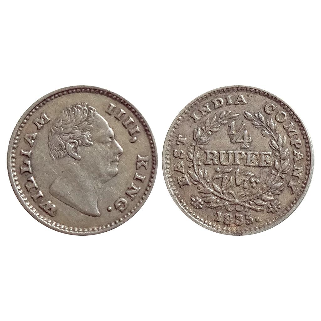 EIC William IV 1835 AD Dug out F incuse Wreath with 18 Berries 10L+8R Calcutta Mint Silver 1/4 Rupee
