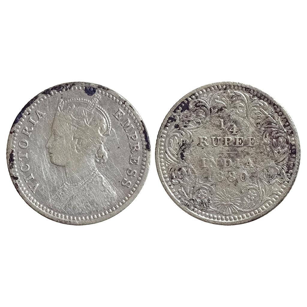 British India Victoria Empress 1880 AD Obv C Rev II C incuse Calcutta Mint Silver 1/4 Rupee