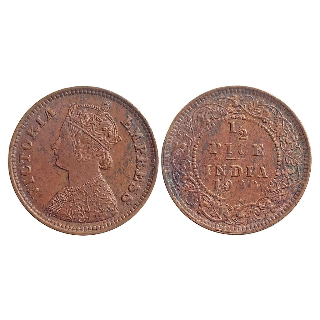 British India Victoria Empress 1900 AD Calcutta Mint Copper 1/2 Pice