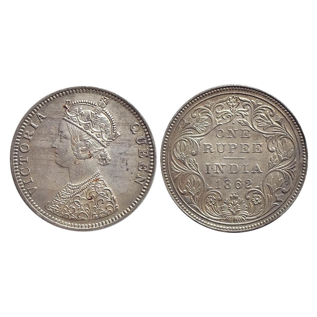 British India Victoria Queen 1862 AD Obv C Rev. II 1 / 2 dot Bombay Mint Silver Rupee