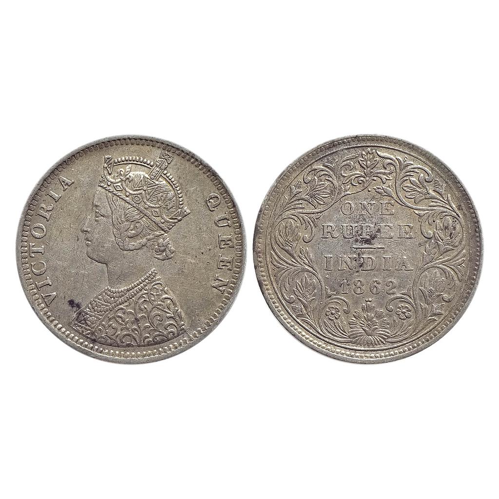 British India Victoria Queen 1862 AD Obv C Rev II 1 / 2 dot Bombay Mint Silver Rupee