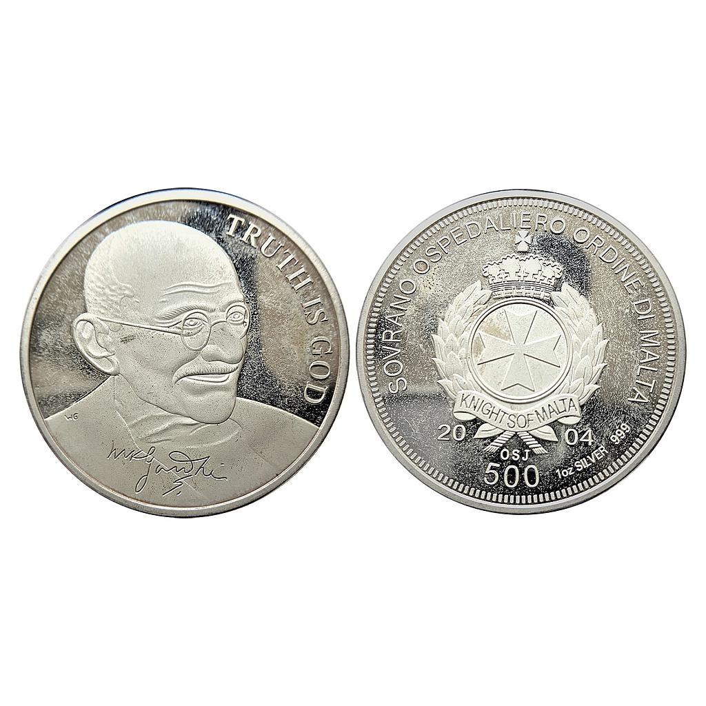 Malta Commemorative Issue of Mahatama Gandhi Silver (.999) 500 Liras