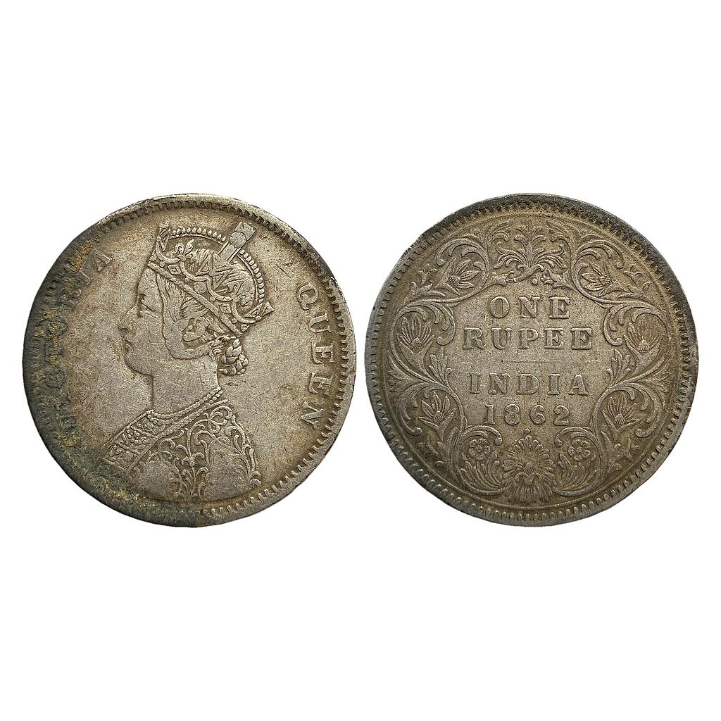 British India Victoria Queen 1862 AD Obv A Rev I 1/1 dot Bombay Mint Silver Rupee