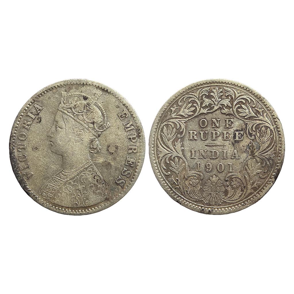 British India Victoria Empress 1901 AD Obv A4 Rev I C Incuse Mule Calcutta Mint Silver Rupee