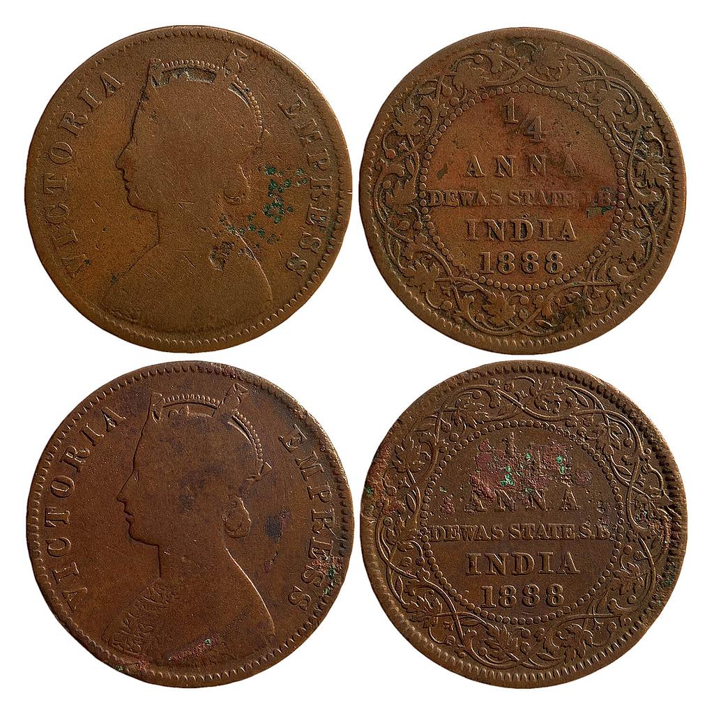 IPS Dewas State British Protectorate Junior Branch &amp; Senior Branch Narayan Rao Allote Mint Set of 2 Coins Copper 1/4 Anna