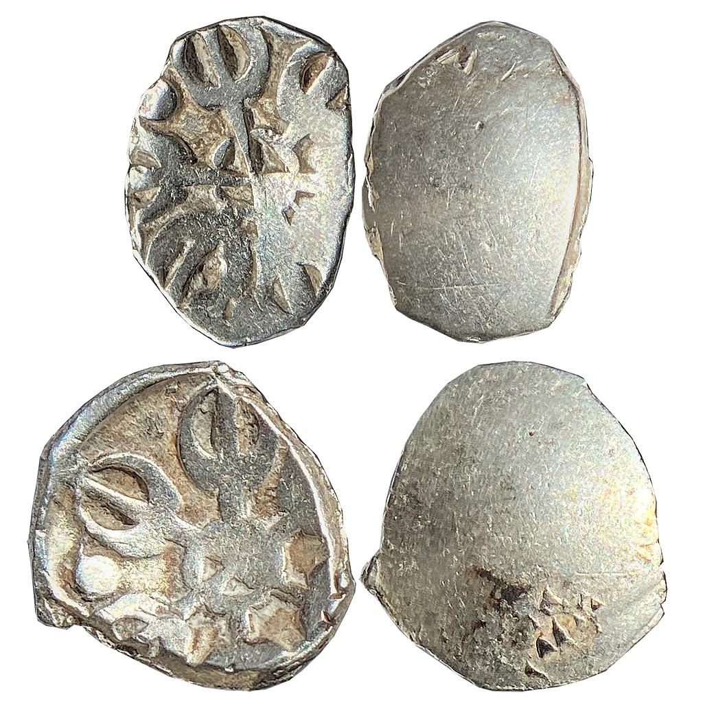Ancient Punch Marked Coinage Gandhara Mahajanapada set of two coins Silver 1/8 Shatamana