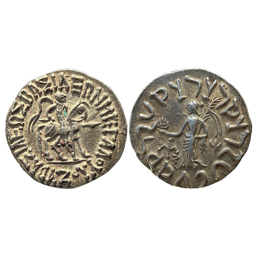 Ancient Indo-Scythians Azes I Silver Tetradrachm