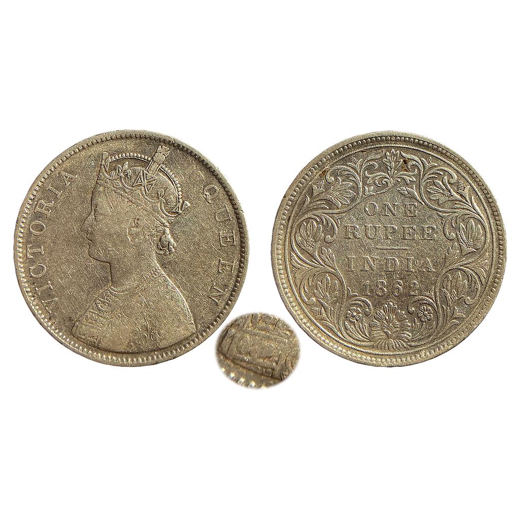 British India Victoria Queen 1862 AD Obv B Rev II 0 / 7 dot Bombay Mint Silver Rupee