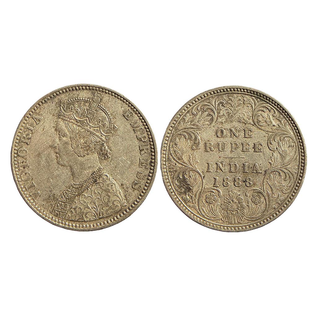 British India Victoria Empress 1888 AD Obv. C2 Rev. I B incuse inverted B Rev I variant Bombay Mint Silver Rupee