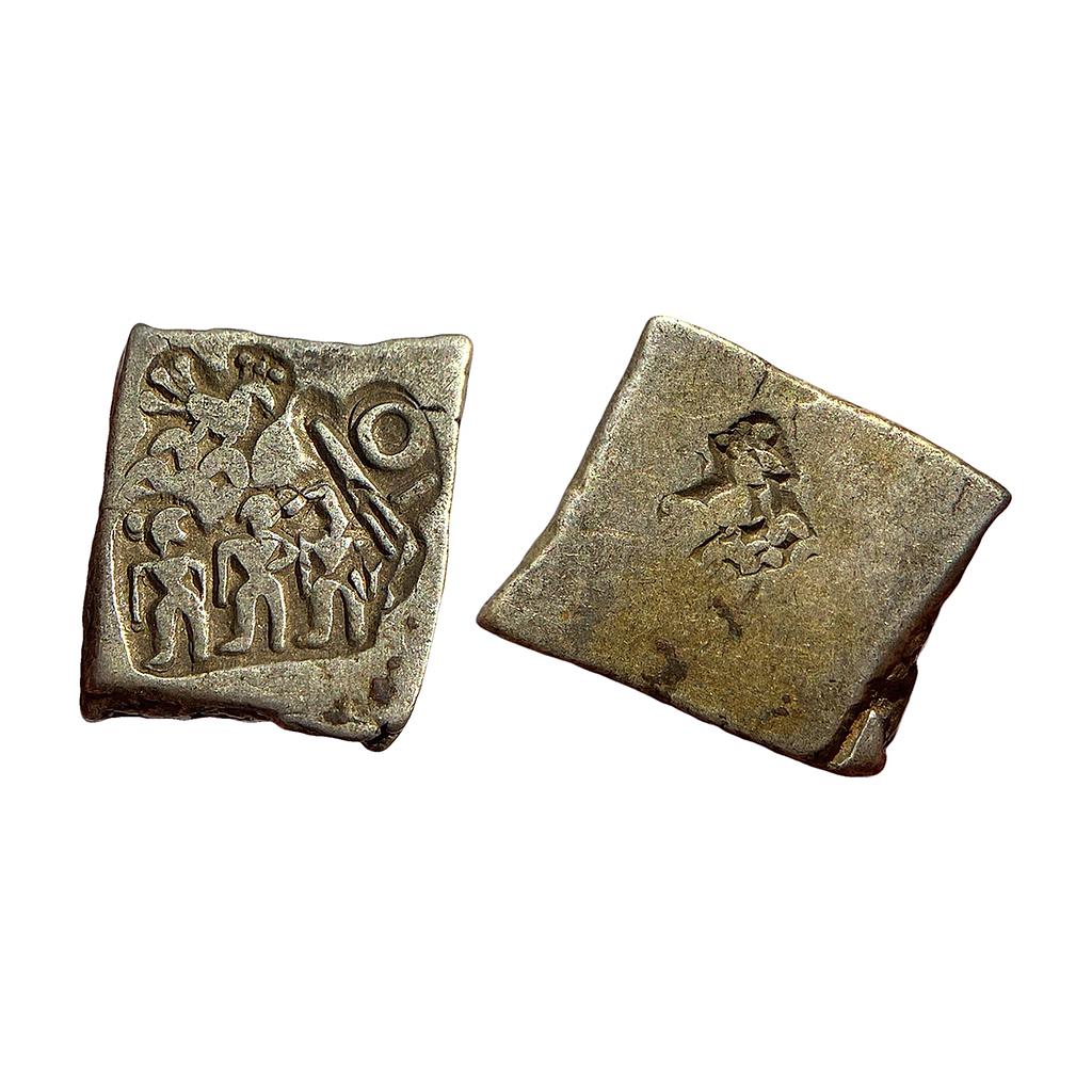 Ancient Archaic Series Punch Marked Coinage Magadha imperial Series Three human figures Silver Karshapana