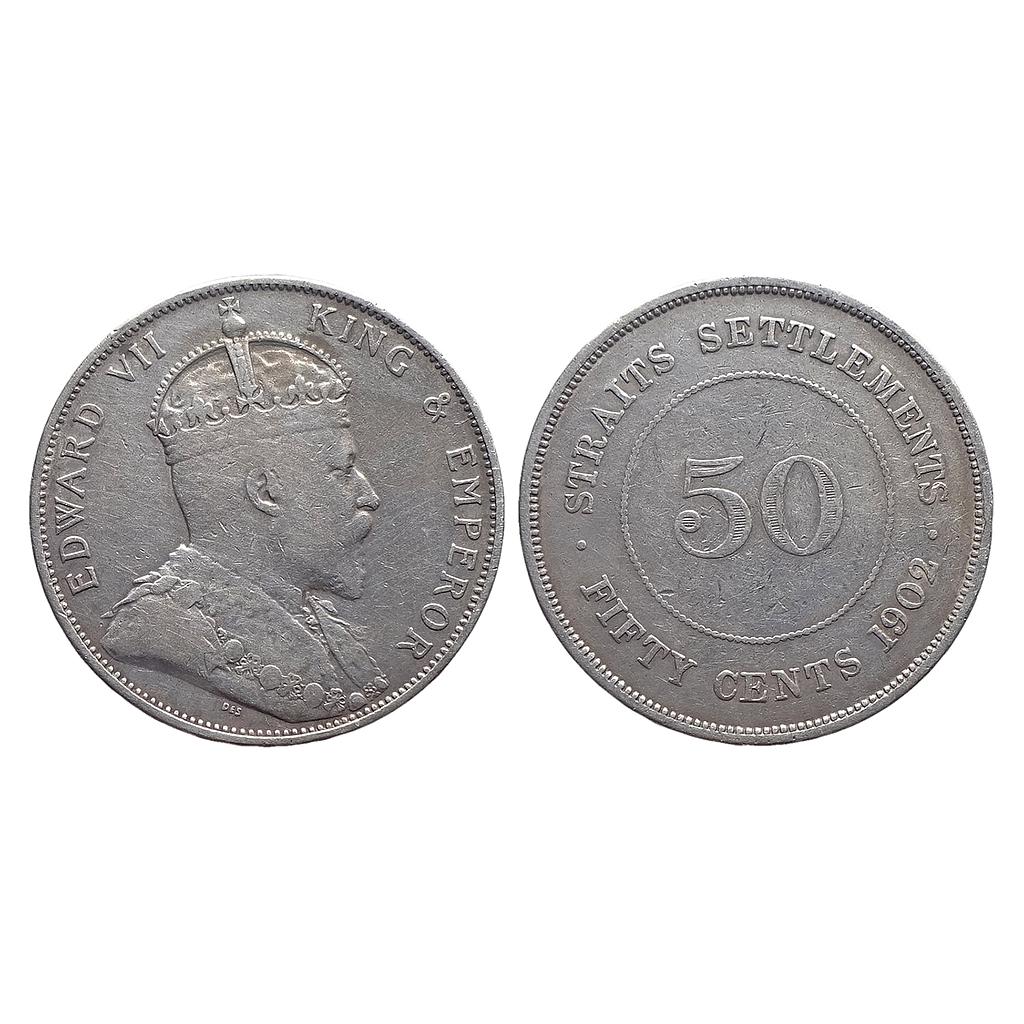 Malaysia Straits Settlements Edward VII 1902 AD Silver (.900) 50 Cents