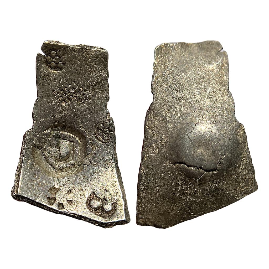 Ancient Punch Marked Coinage from lower Middle Ganga Valley Narhan Hoard type Usually attributed to Vrijji/Shakya Janapada Silver Double Karshapana