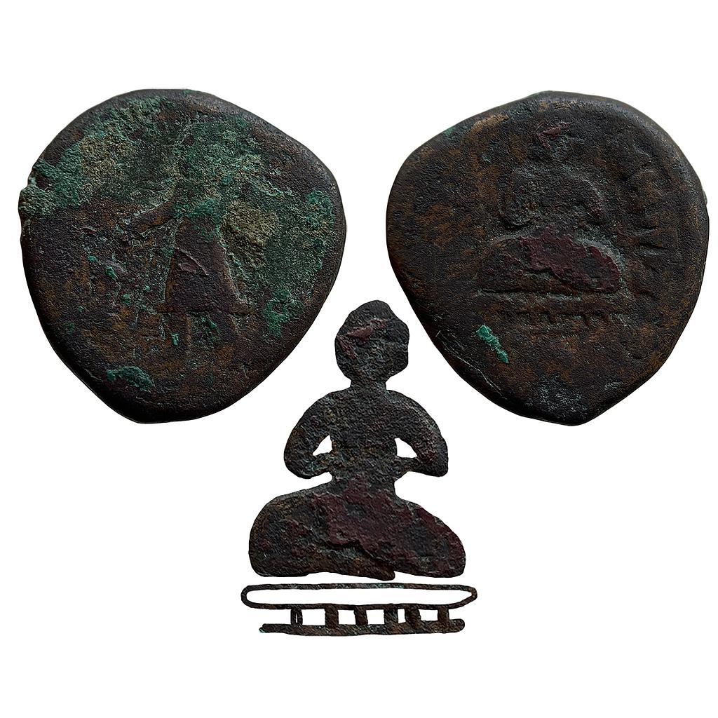 Ancient Kushanas Kanishka I Copper Tetradrachm Boddo Type Buddha