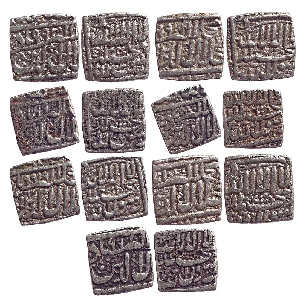 Mughal Akbar Dar ul-Sultanat Ahmedabad Mint Set of 7 coins Silver Square Rupee
