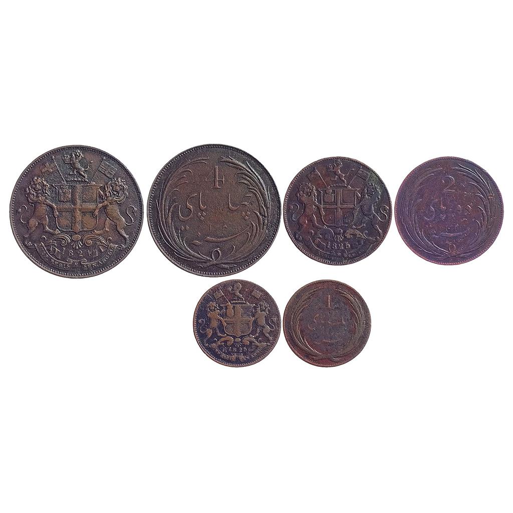 EIC Madras Presidency Set of 3 coins Copper 4 Pies Copper 2 Pies Copper Pie