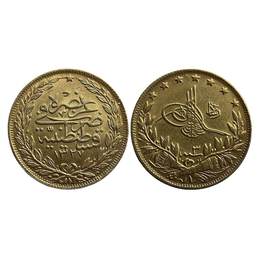 Turkey Muhammad V Qustantiniyah (Constantinople) Mint Gold 100 Kurush