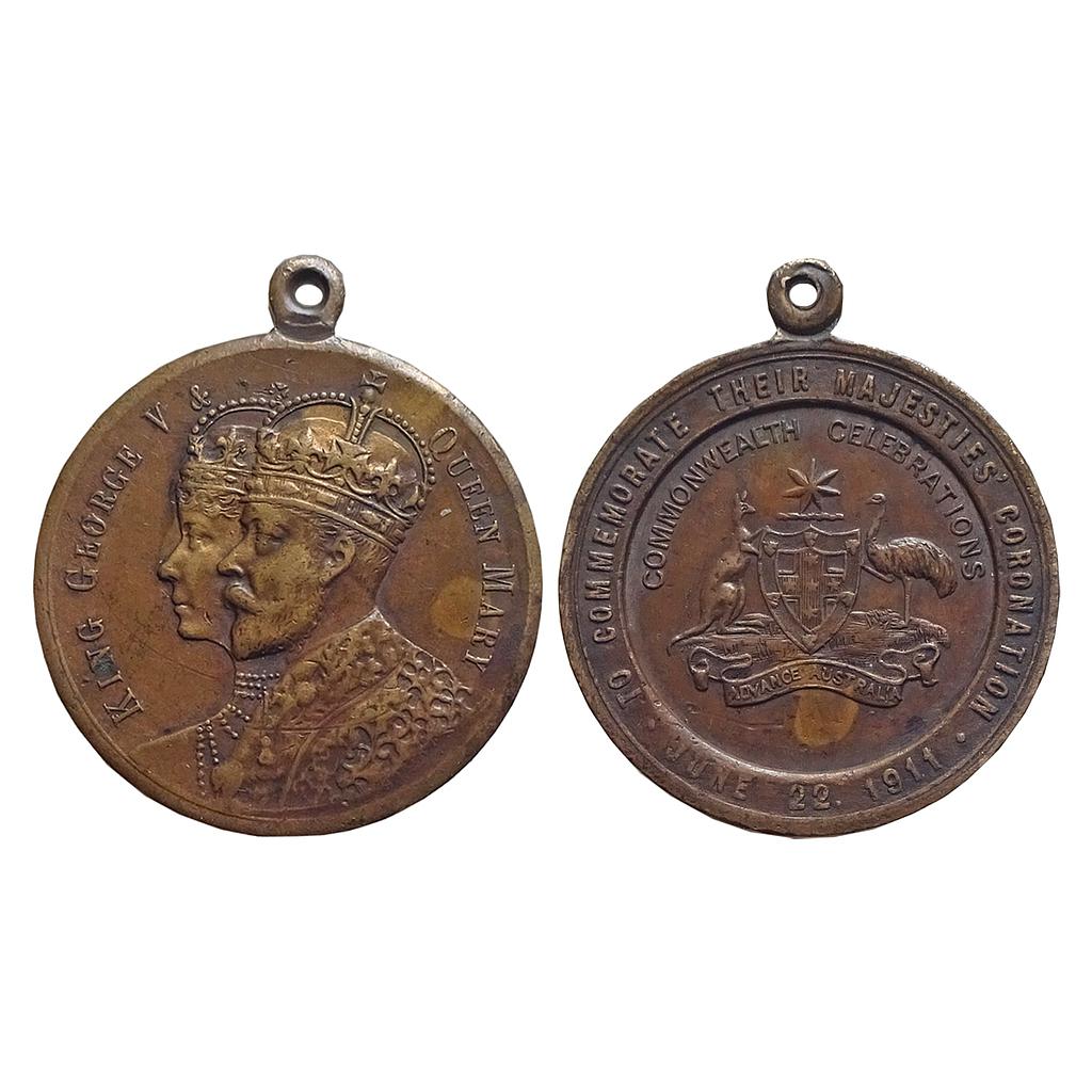 Australian King George V &amp; Queen Mary Commemorative Coronation Medallion by Stokes Melbourne Coronation 22 June 1911 Bronze Medal