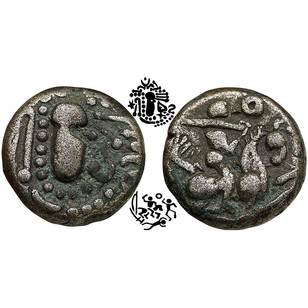 Hindu Medieval Paramaras of Malwa Gadhaiya Series Billon Unit Amounted soldier holding a sword over shoulder and marching to right