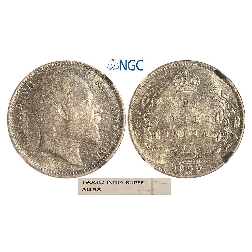 British India Edward VII 1906 AD without dot on the vines Calcutta Mint Silver Rupee