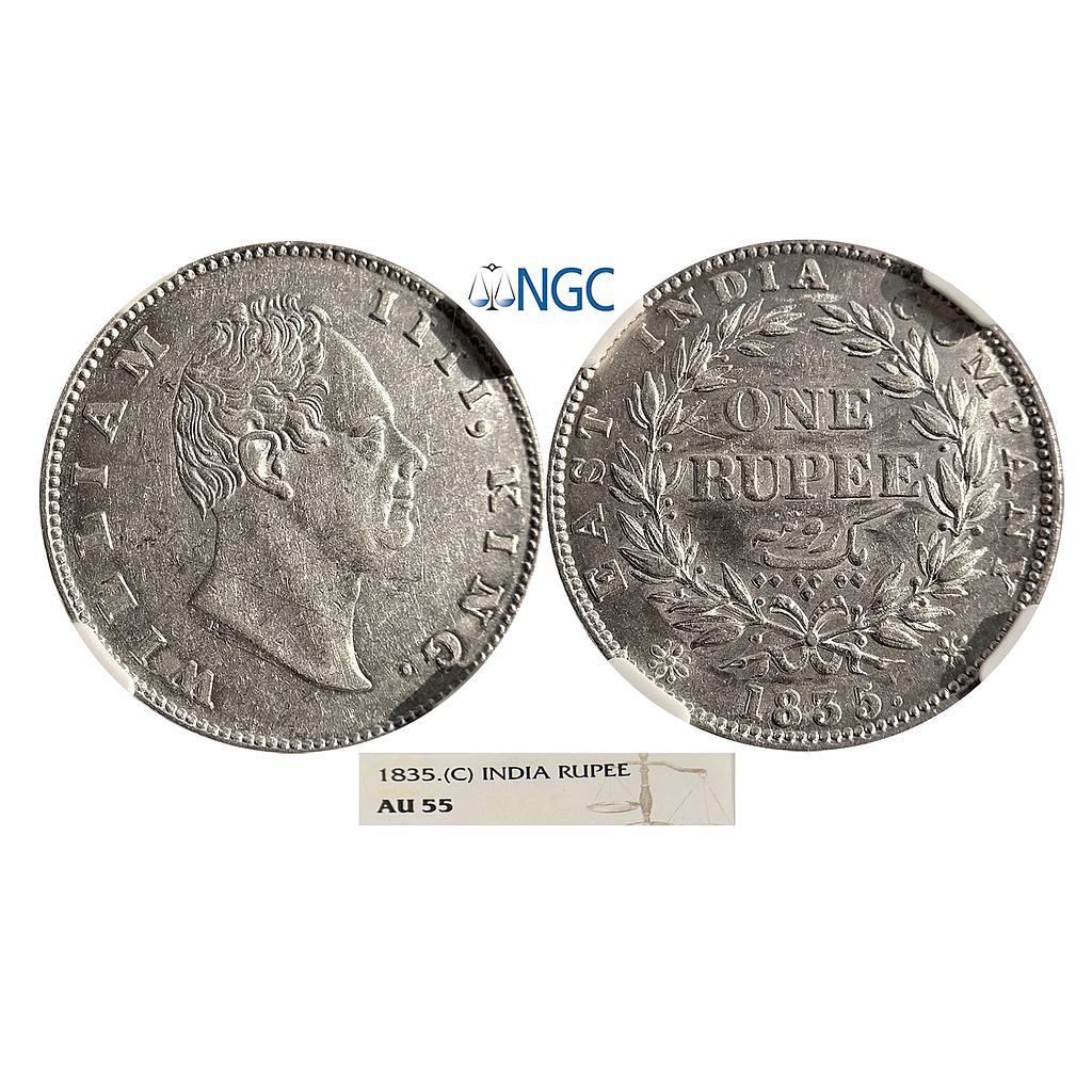 EIC William IV 1835 AD F incuse dot after F A / II Bud Leaves 19 Berries Calcutta Mint Silver Rupee