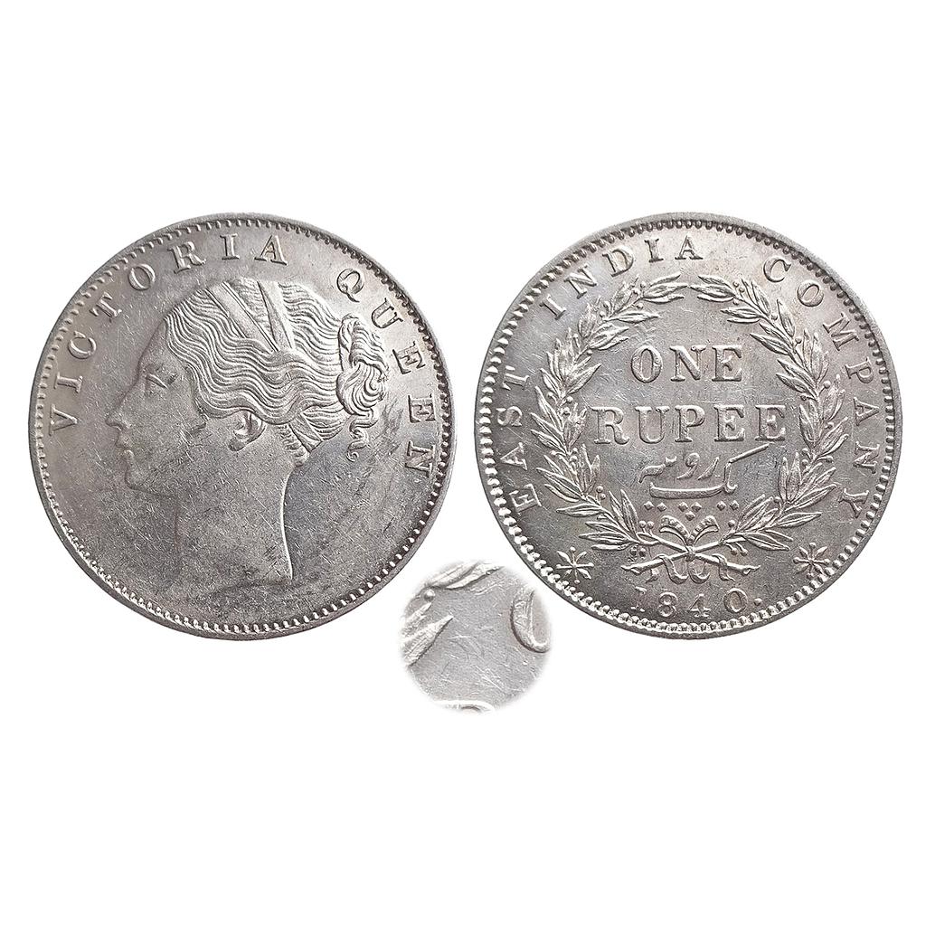 EIC Victoria Queen 1840 AD CL Indian Head re-engraved berry &amp; Crescent Calcutta Mint Silver Rupee