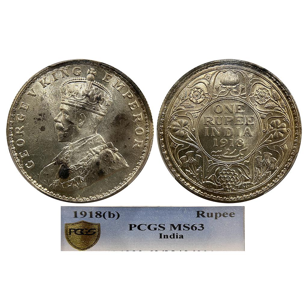 British India George V 1918 AD Bombay Mint Silver Rupee