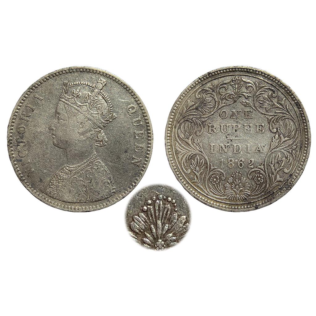British India Victoria Queen 1862 AD Obv. A Rev. II 0 / 9 dot Bombay Mint Silver Rupee