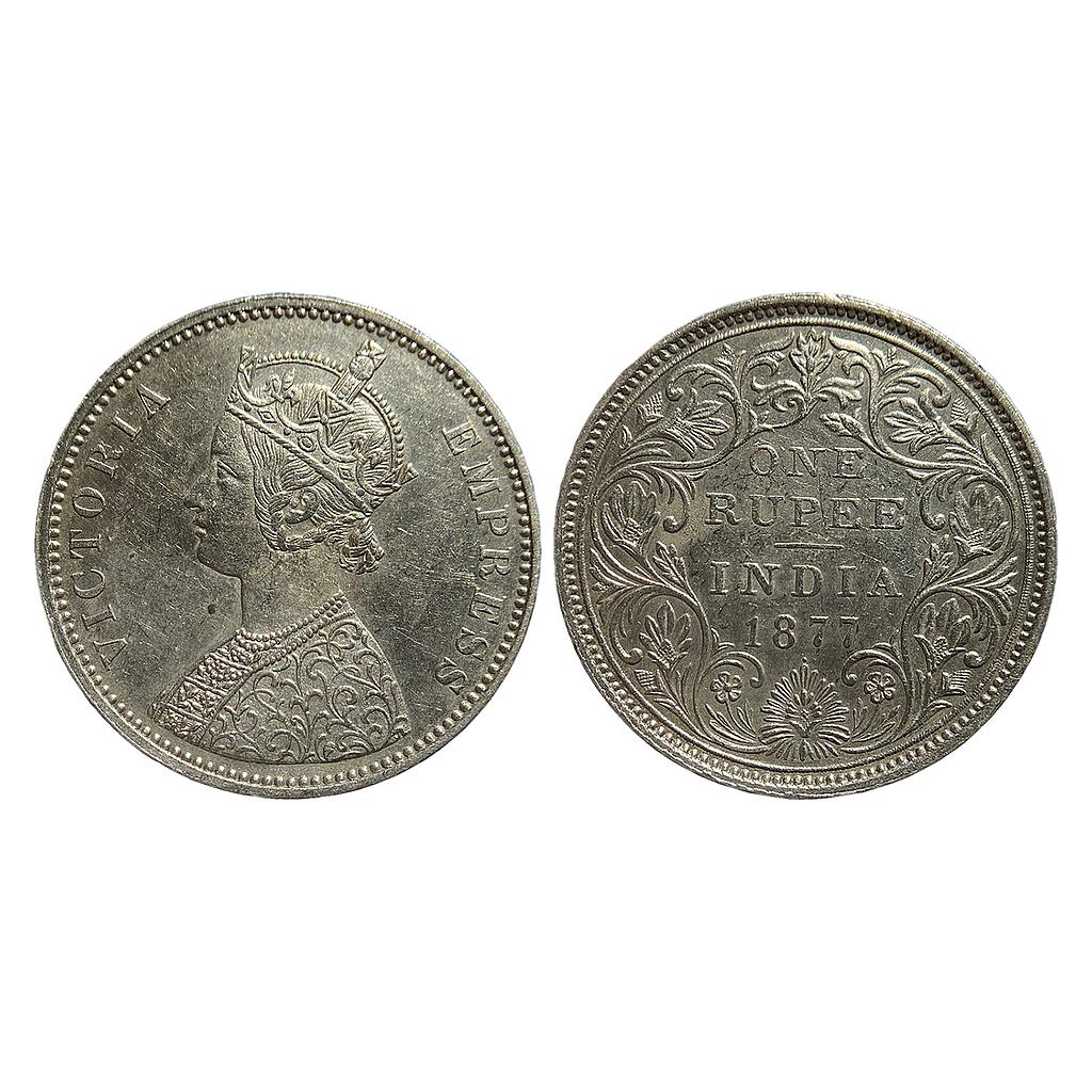 British India Victoria Queen 1877 AD Obv. A3 Rev. II variant dot Bombay Mint Silver Rupee