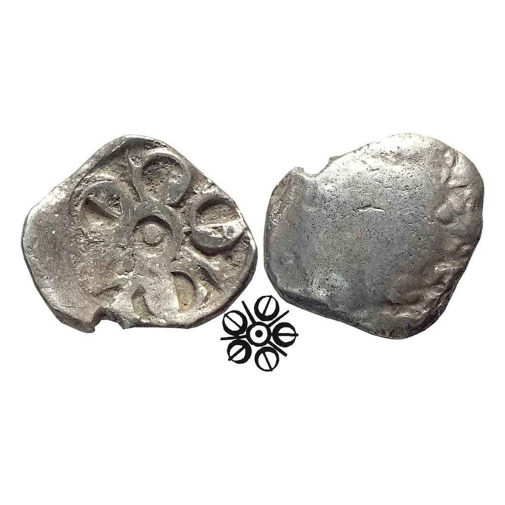 Ancient Archaic Punch Marked Coinage Attributed to Gandhara Janapada 5 armed symbol Local Swat Valley type Silver 2 Shana or 1/4 Shatamana