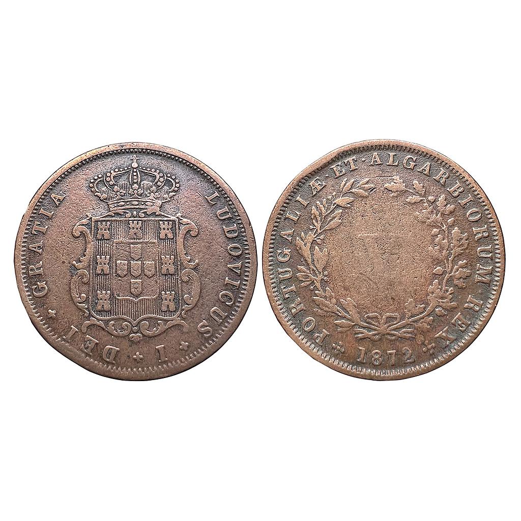 Decimal Coinage Portugal Luiz I 1872 AD Copper 5 Reis