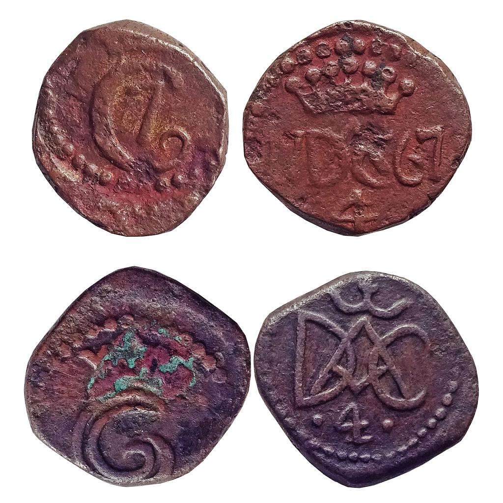 Indo Danish Christian VII Christian VI Copper &quot;4 Cash&quot; 2 Coins