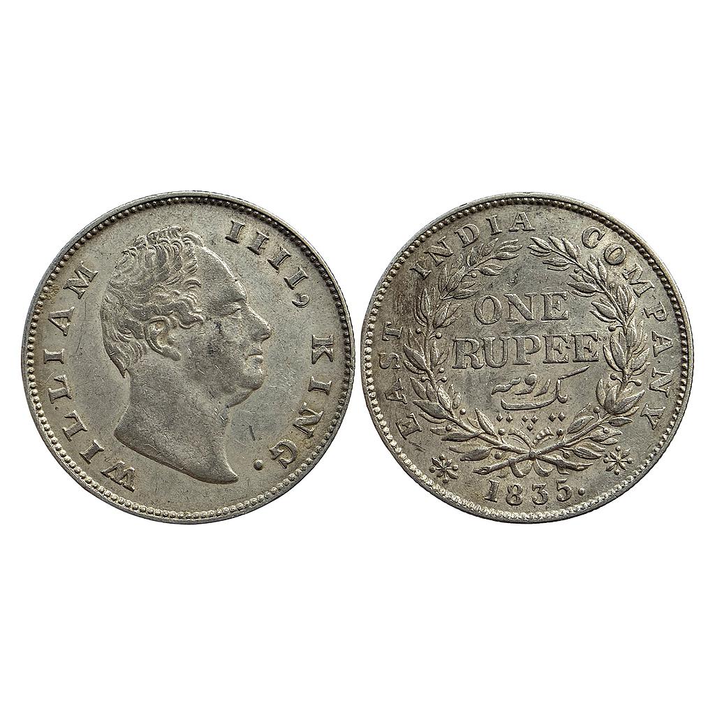EIC William IV 1835 AD F raised A / I Two Leaves 19 Berries Calcutta Mint Silver Rupee