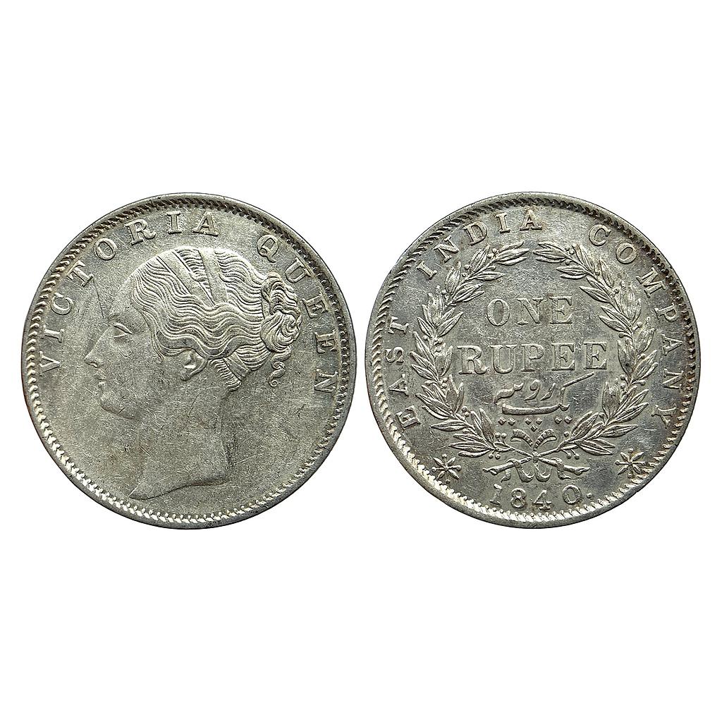 EIC Victoria Queen 1840 AD continuous legend 19 Berries Bombay Mint Silver Rupee