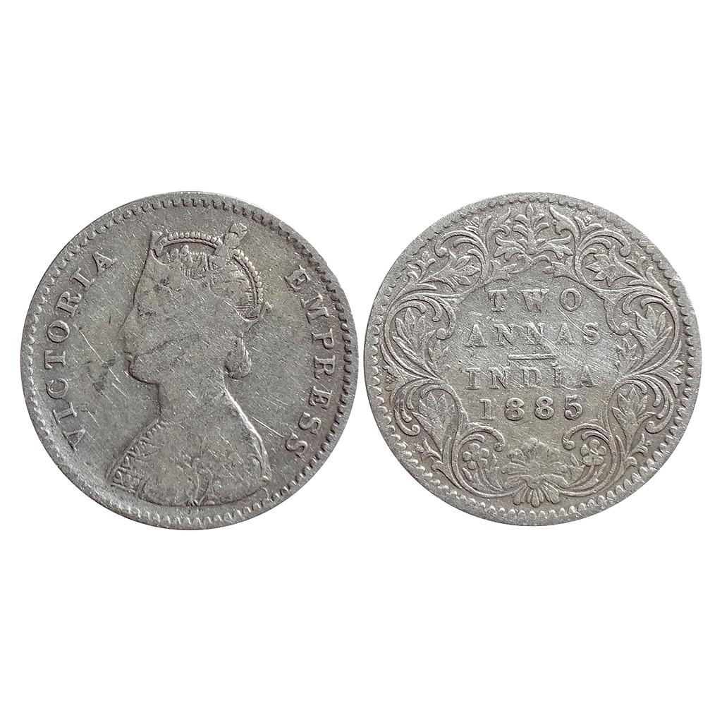 British India Victoria Empress 1885 AD Obv. A Rev. I B raised Bombay Mint Silver 2 Annas