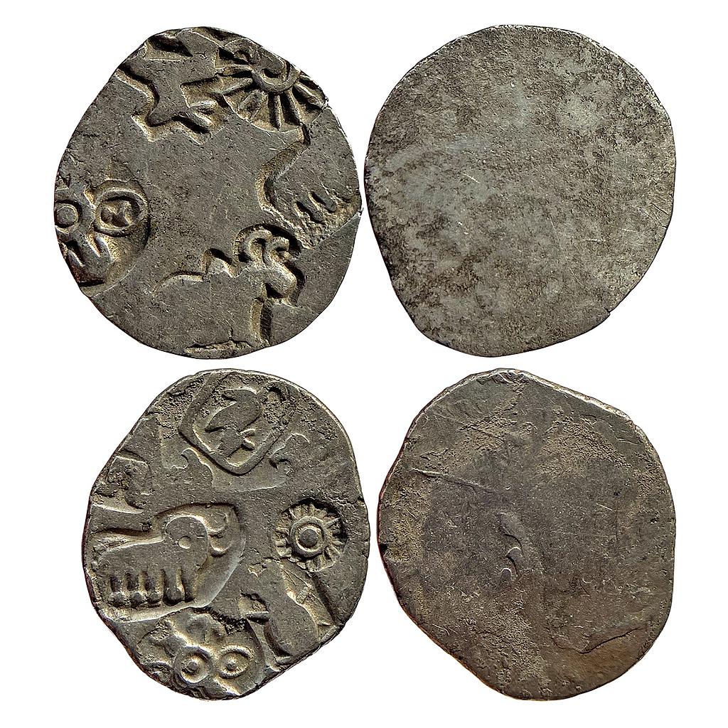 Ancient Punch Marked Coinage Magadha Imperial Series IVd Series II Set of 2 Coins Silver Karshapana