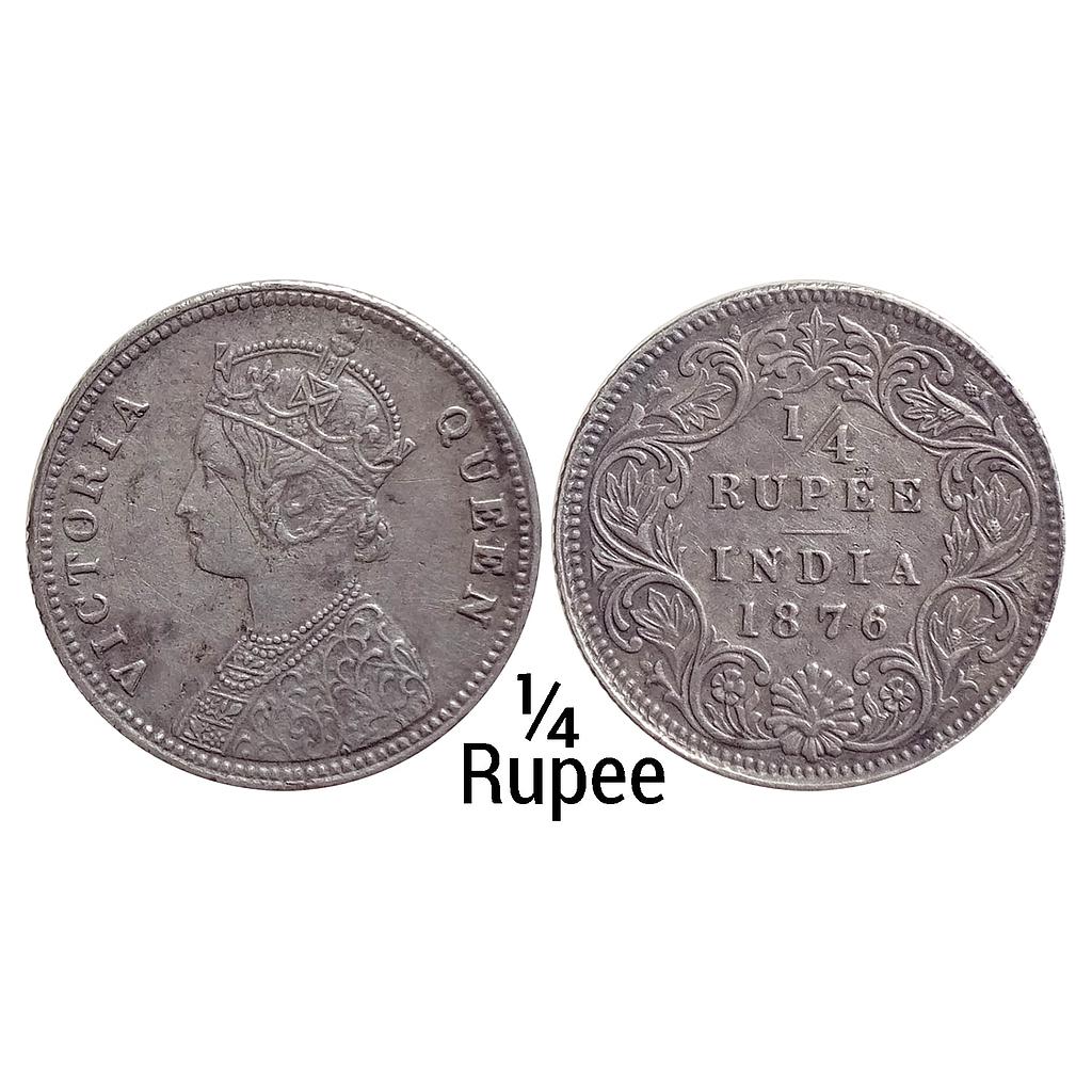 British India Victoria Queen 1876 AD A / I No mint mark Calcutta Mint Silver 1/4 Rupee